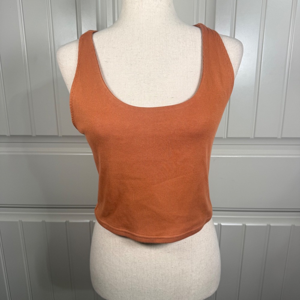 Pact Ribbed Tank Top Womens XL Orange Cotton Racerback Crop Scoop Neck Basic